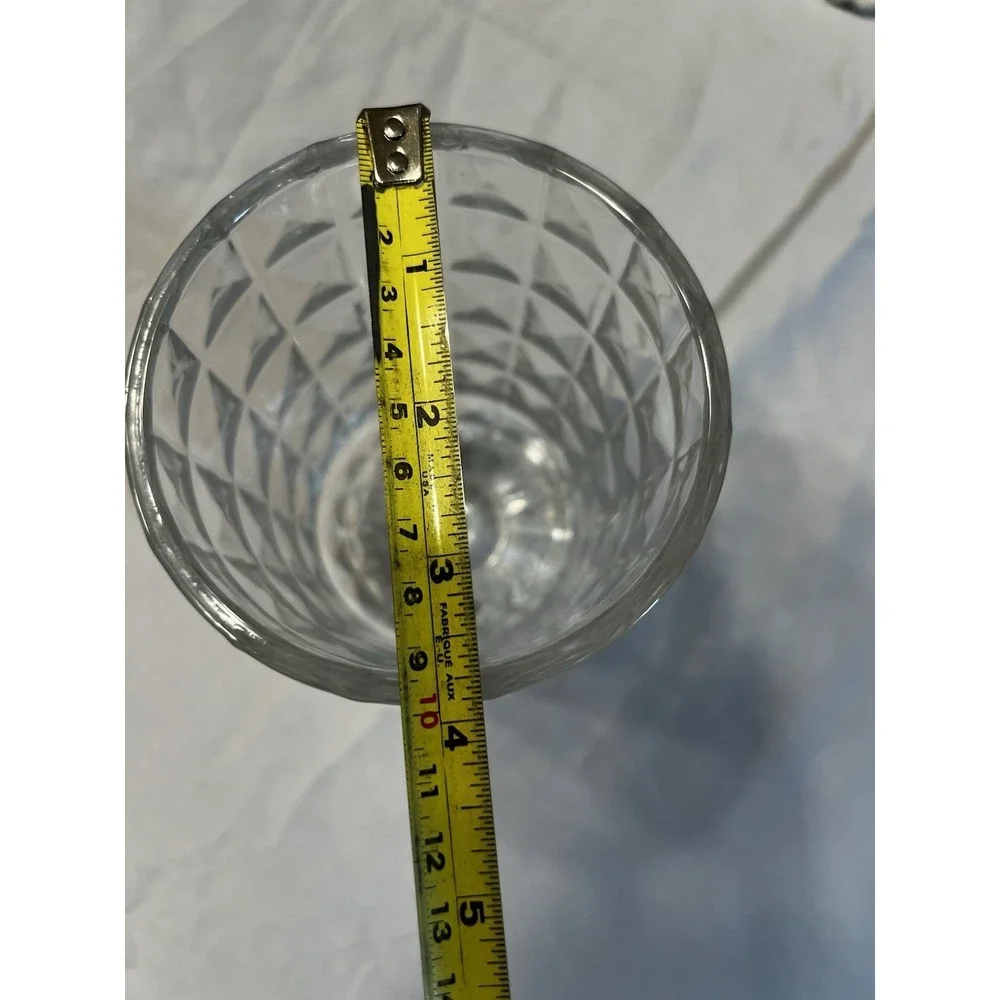 Vintage Clear‎ Diamond Cut Footed Glass Vase Ribbed Pedestal Base 6.5 Inch